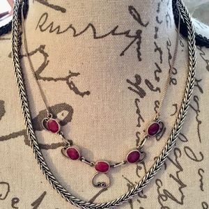 Ruby Red Synthetic Stone Sterling Silver Necklace